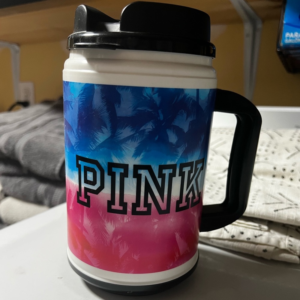 PINK travel coffee plastic mug